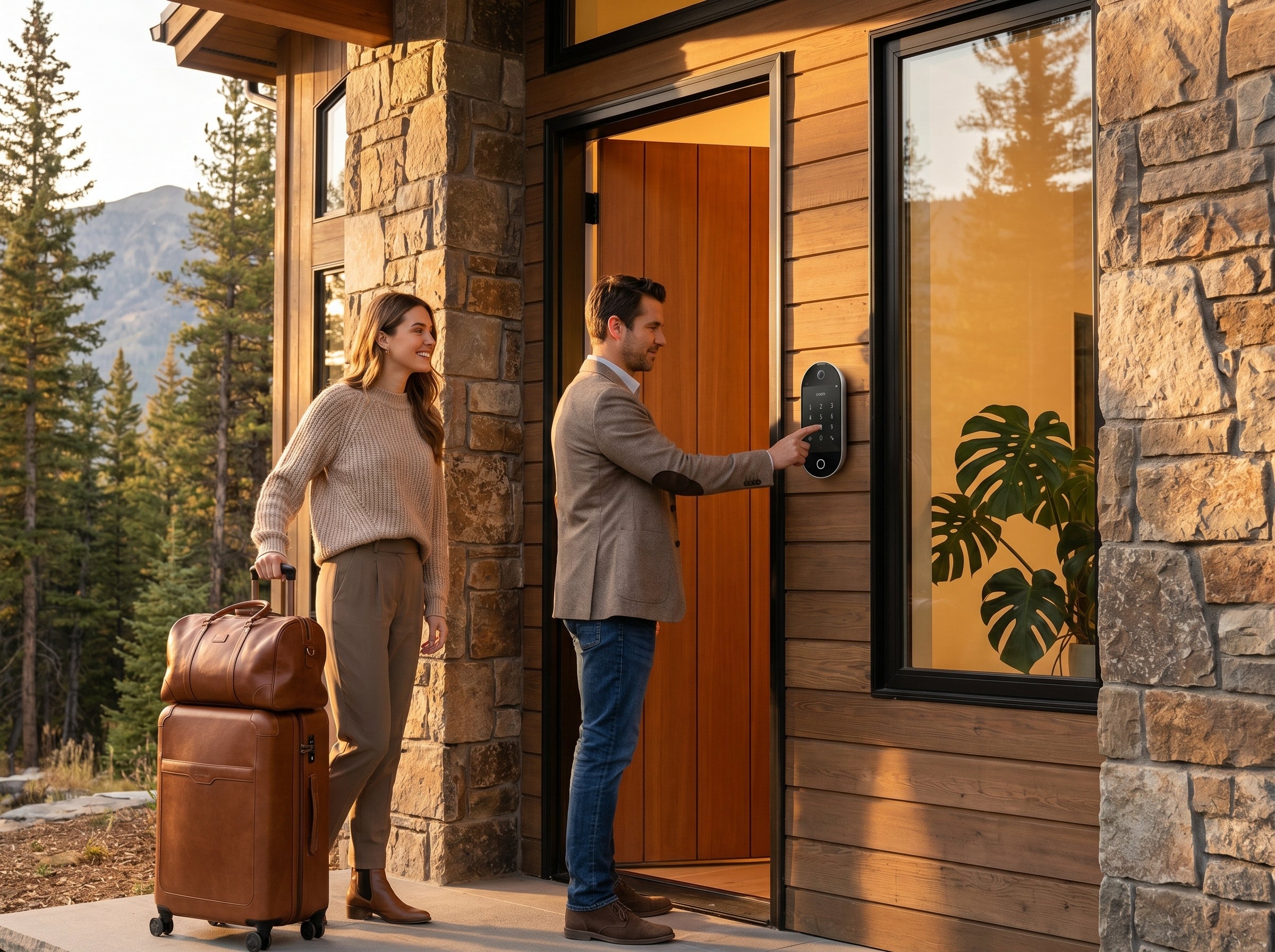 Guest arriving at Airbnb property for automated check-in with OVAL